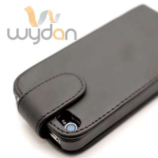 New Black Leather Flip iPhone 4G 4S Case Cover w/ Screen Protector 