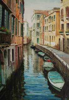 Venice Buildings River Street Boat City Art oil painting on Canvas 24 