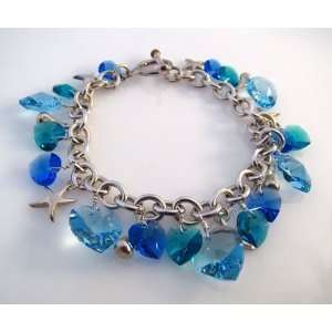 Bijoux .925 Silver Charms and Blue Swarovski Crystal Bracelet 8 1/2