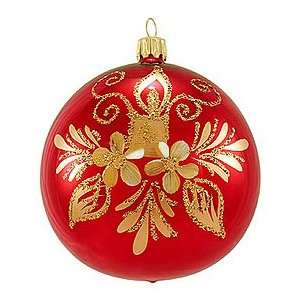  Burdgundy With Candle & Flower Round Glass Ornament