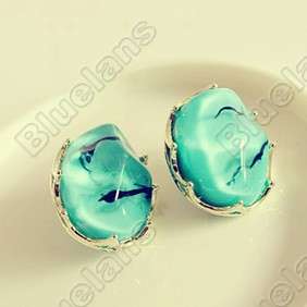 Fashion Resin Amber Charming Oval Cute Earring Blue 5178  