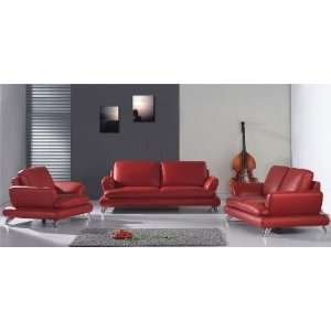   Red Leather Sofa with Chrome Legs 96A Red Leather Living Room
