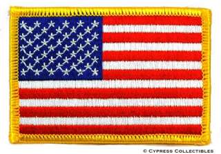 AMERICAN FLAG EMBROIDERED PATCH iron on GOLD BORDER USA  