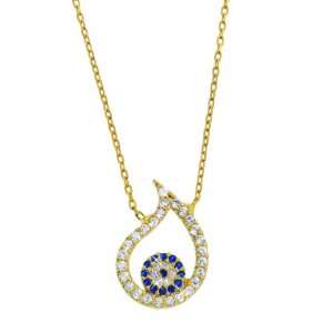  Gold Plated Sterling Silver Evil Eye Tear Drop Necklace 