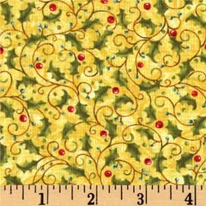  44 Wide Jingle All the Way Holly Vines Gold Fabric By 