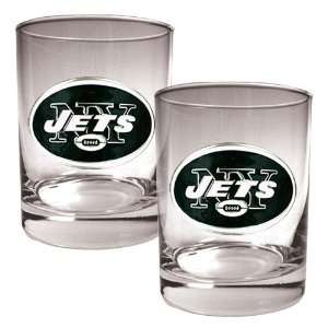  New York Jets NFL 2pc Rocks Glass Set   Primary logo 