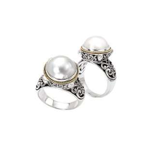  925 Silver & Mabe Pearl Ring with 18k Gold Accents  Size 6 