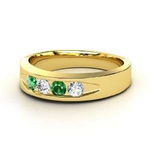  Quad Gem Culvert Ring, 14K Yellow Gold Ring with Emerald 