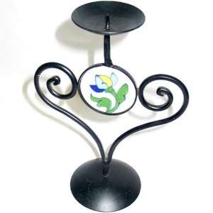  Wrought Iron Trophy Shape Ceramic Work Candle Holder Stand 