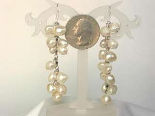 Earrings FW White Pearls Long Dangle 925 SIlver  