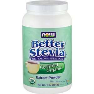 Now Better Stevia Extract Powder, 100% Pure Certified Organic , 1 