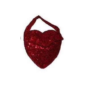  SEQUIN BEADED HEART PURSE   RED 