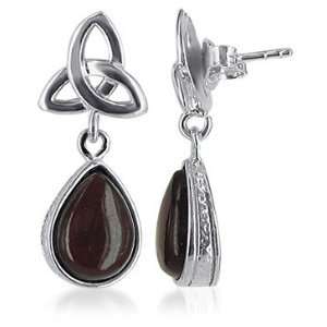   Silver Amber Celtic Knot Design Post Back Dangle Earrings Jewelry