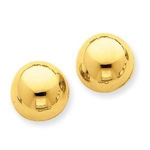    14k Yellow Gold Polished 10MM Half Ball Post Earrings Jewelry