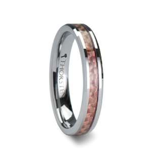 PINK 4 mm Beveled Tungsten Wedding Band with Pink Carbon Fiber   FREE 