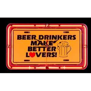  BEER DRINKER MAKE BETTER LEVER Neon License Plate Clock 
