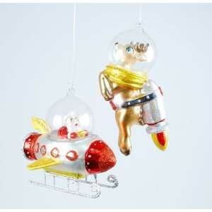  Christmas Space Rocket Reindeer & Santa in Spaceship Glass 