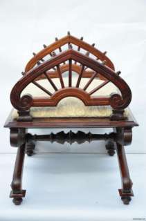   Revival Ornate Rosewood Curule Bench, Newly Upholstered,19th c.  