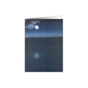 Full moon, ocean, seascape, blue pastels Card