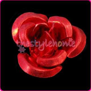 200) 8mm Red Anodized Aluminum Rose Flower Metal Beads  