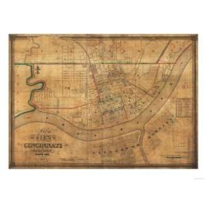 Cincinnati, Ohio   Panoramic Map Premium Poster Print, 24x32  