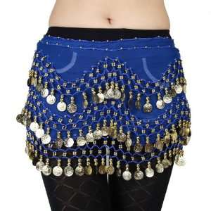   Coins Belly Dance Hip Scarf, Vogue Style  royal blue 