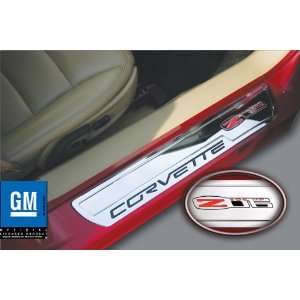 Corvette Door Sill Plates   Billet Chrome with Z06 505HP Logo  2006 