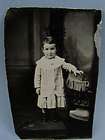Antique Tintype Photo Child in Dress with Studio Chair