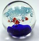 Oval Glass Paperweight Underwater Scene Fish  