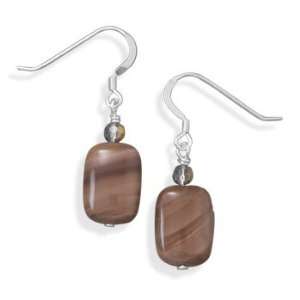  Brown Autumn Fall Jasper and Crystal Earrings Sterling 