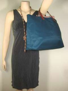 BRONTIBay Paris Aqua Blue Nylon & Leather Large Beach Travel Tote bag 