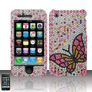 For Apple iPhone 3G 3GS AT&T Phone Florescent Butterfly Crystal Stone 