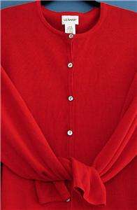 Liz Baker Apple Red Cotton Acrylic Cardigan Sweater Womens L  