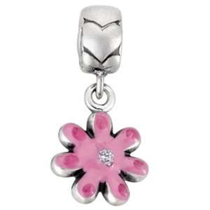 Avedon Polished Sterling Silver Dangles with Pink Flower Power Enamel 