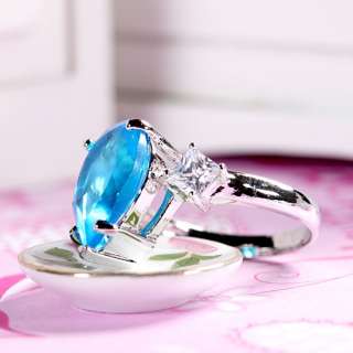 Gift Fashion Jewelry New Pear Cut 18K White Gold Plated Aquamarine 