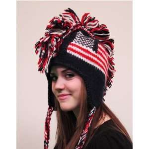  Handmade Knitted Mohawk Hat Black w/ USA Flag Design 