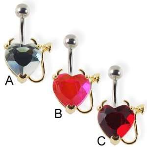    Heart navel ring with devil horns and tail, clear   A Jewelry