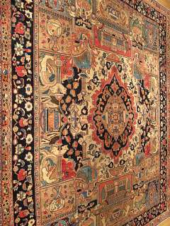   Antique Persian Pictorial Archaeological Kashmar Wool Rug Must See