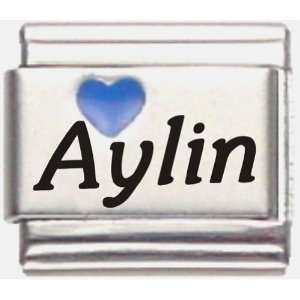  Aylin Dark Blue Heart Laser Name Italian Charm Link 
