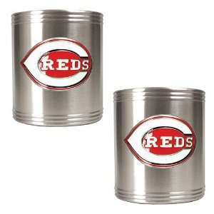  Cincinnati Reds MLB 2pc Stainless Steel Can Holder Set 