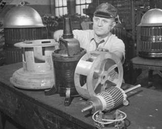 4x5 NEG. worker making air raid sirens, Chicago 1944  