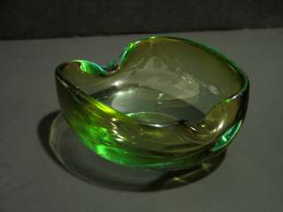 Vintage Scandinavian Type Glass Ashtray Bowl Green Blue  