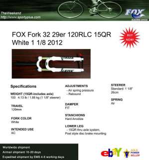 Fox Fork 32 29 120 RLC 15 QR White 1 1/8 12 Mountain 2012 Bike Bicycle 