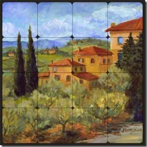  Villas by Joanne Morris   Tuscan Landscape Tumbled Marble Tile Mural 