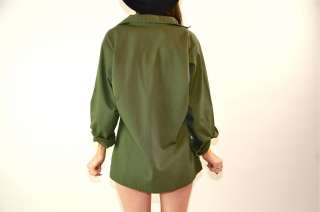 vtg 80s ARMY GREEN military oversize slouch Shirt parka button up COAT 