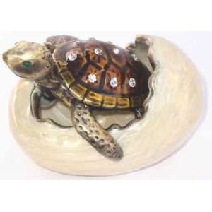  Jewelry Box Pewter Clear Stone Decked Baby Turtle Egg 