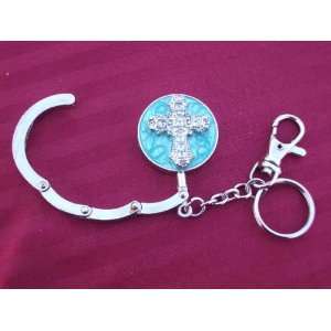 New Folding Turquoise Cross Pattern Handbag Hook Purse Hanger with 