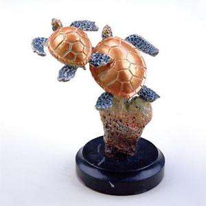 Imperial Sea Turtle Duo Sculpture small Brass Statue  