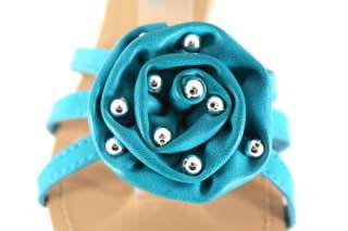 Lauren V Strappy Ankle Wrap Studded Flower Sandal   Turquoise