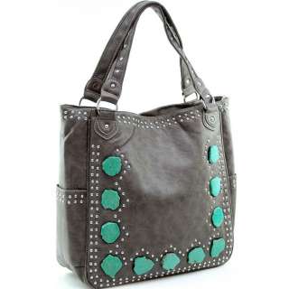 Western studded tote bag w/ turquoise accents  